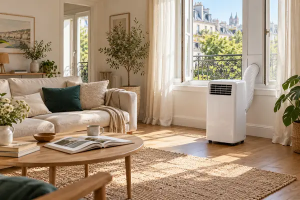 Ambiance illustrée d’un logement avec climatiseur mobile à gaine